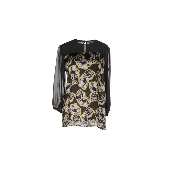 Blugirl Folies Silk Women Blouse SZ 8 Green Floral Sheer Long Sleeves Top Italy - Picture 6 of 16